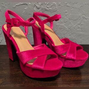 Velvet Hot Pink Platform Sandals